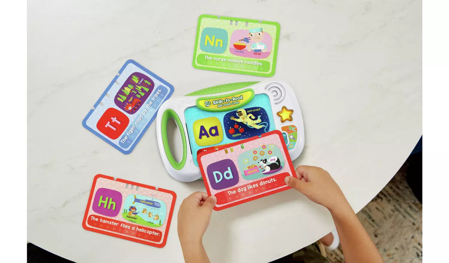 Leapfrog Slide to Read ABC Flash Cards in use.