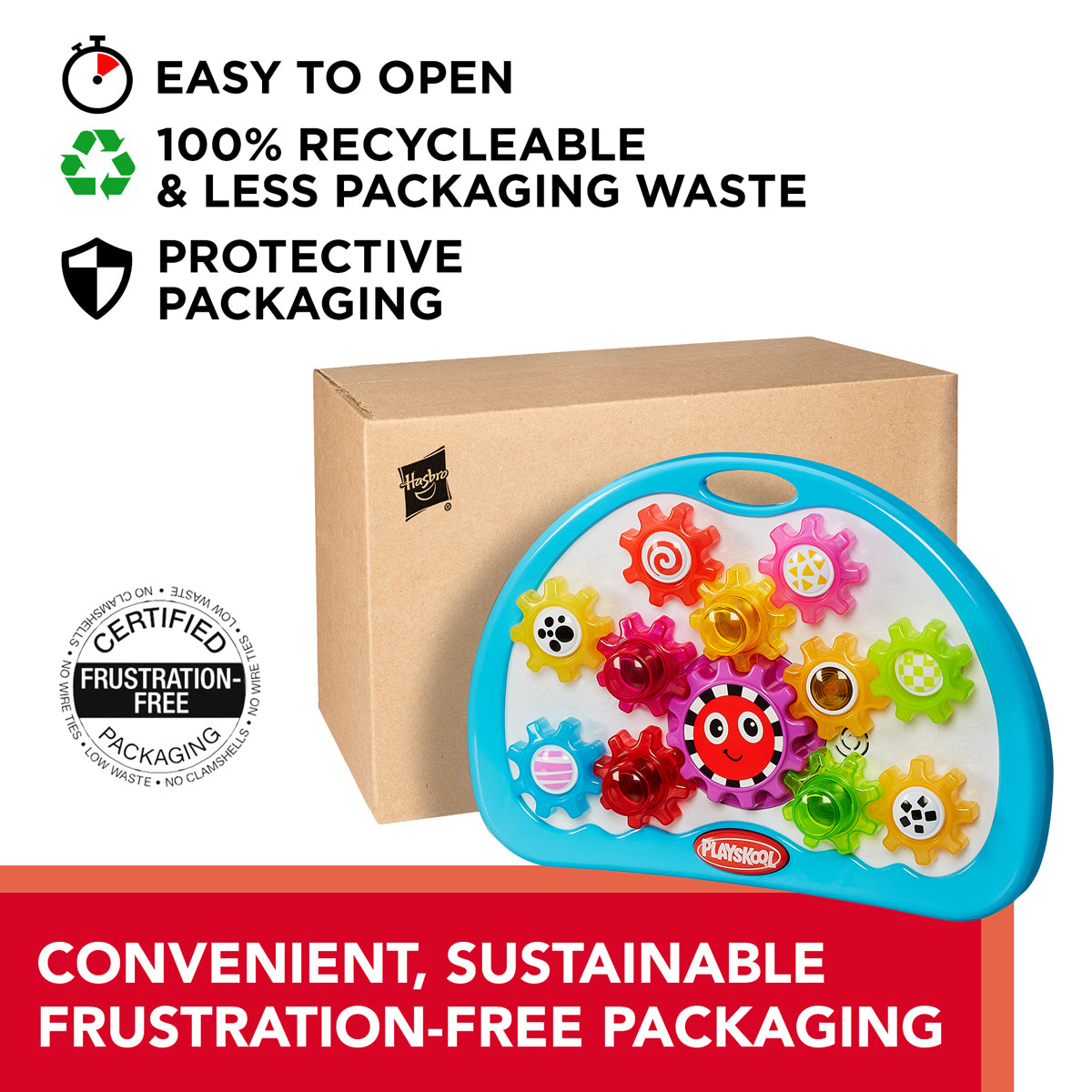 Playskool Explore 'n Grow Busy Gears. Easy to Open. 100% Recyclable & Less Packaging Waste