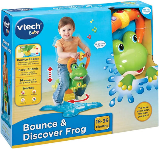 Stock photo showing the VTech Bounce and Discover Frog in it's packaging.