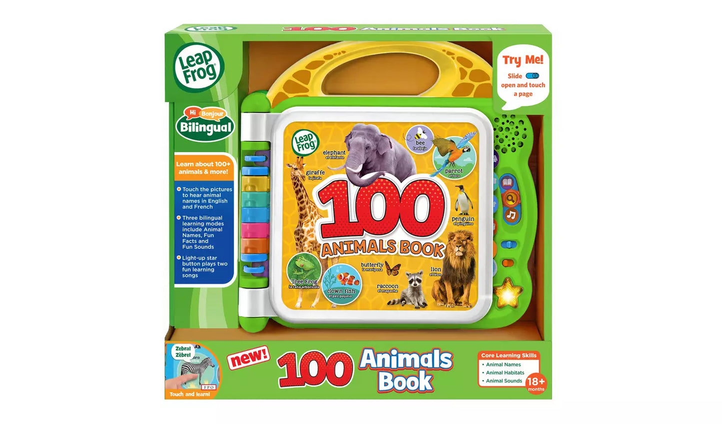 Stock photo of the LeapFrog Friends 100 Animal Book in the retail packaging.