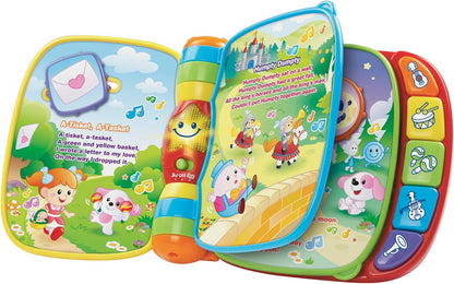 Showing the VTech Baby Musical Rhymes Book being opened.