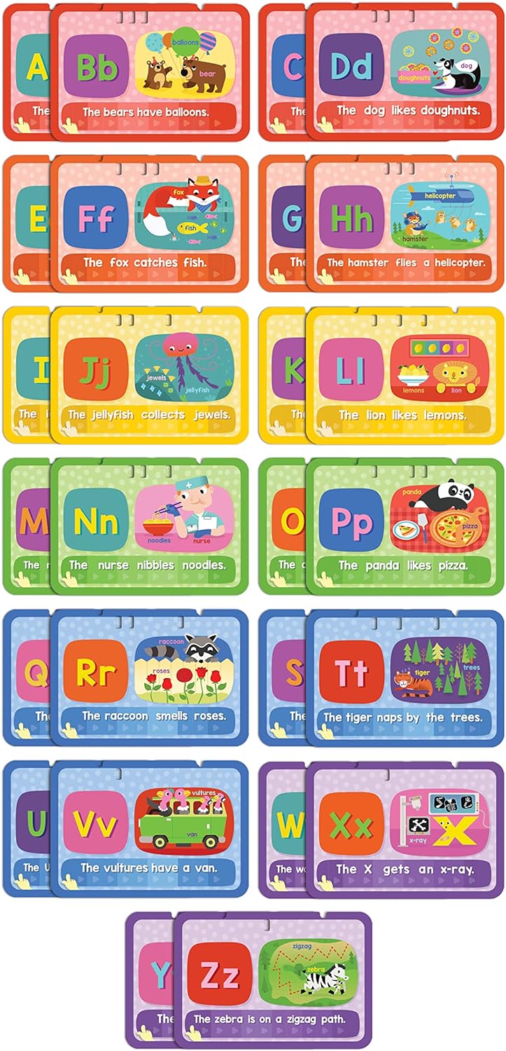 Selection of cards from the Leapfrog Slide to Read ABC Flash Cards