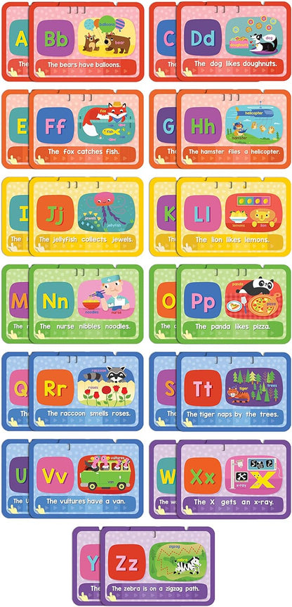 Selection of cards from the Leapfrog Slide to Read ABC Flash Cards