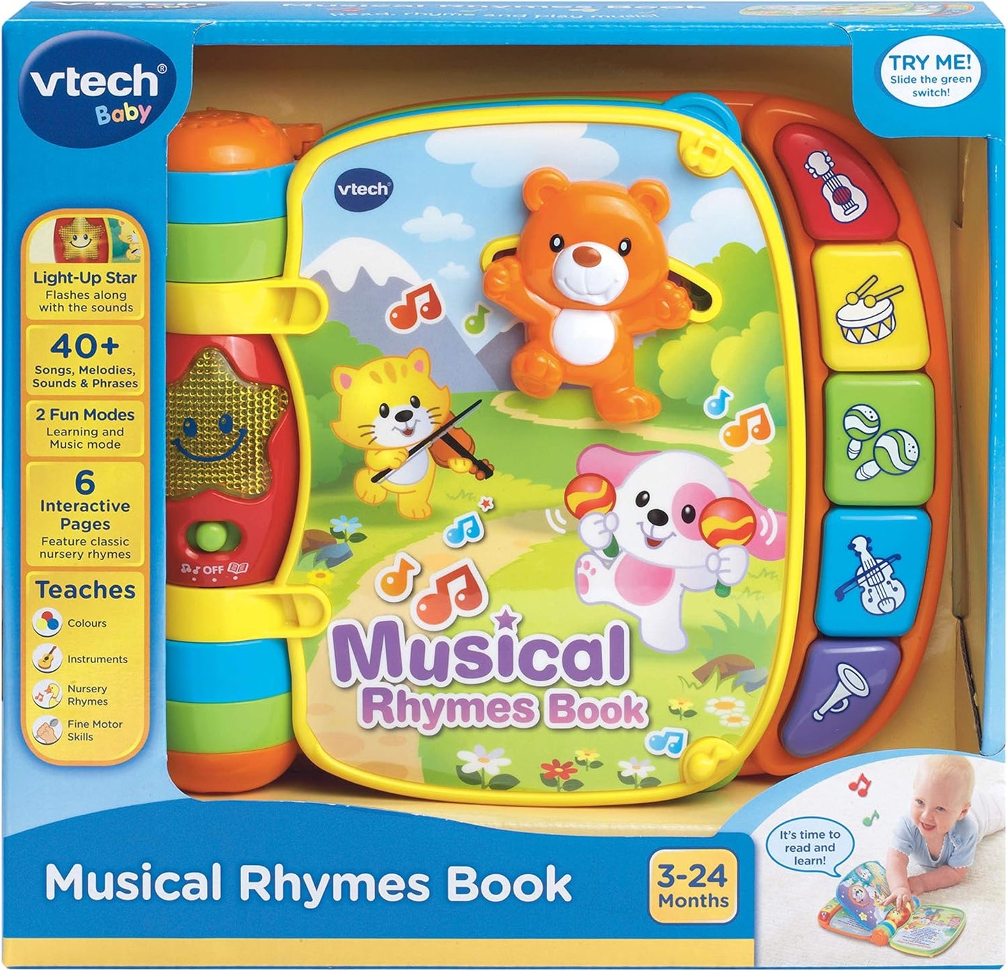 Photo of the VTech Baby Musical Rhymes Book in retail packaging.