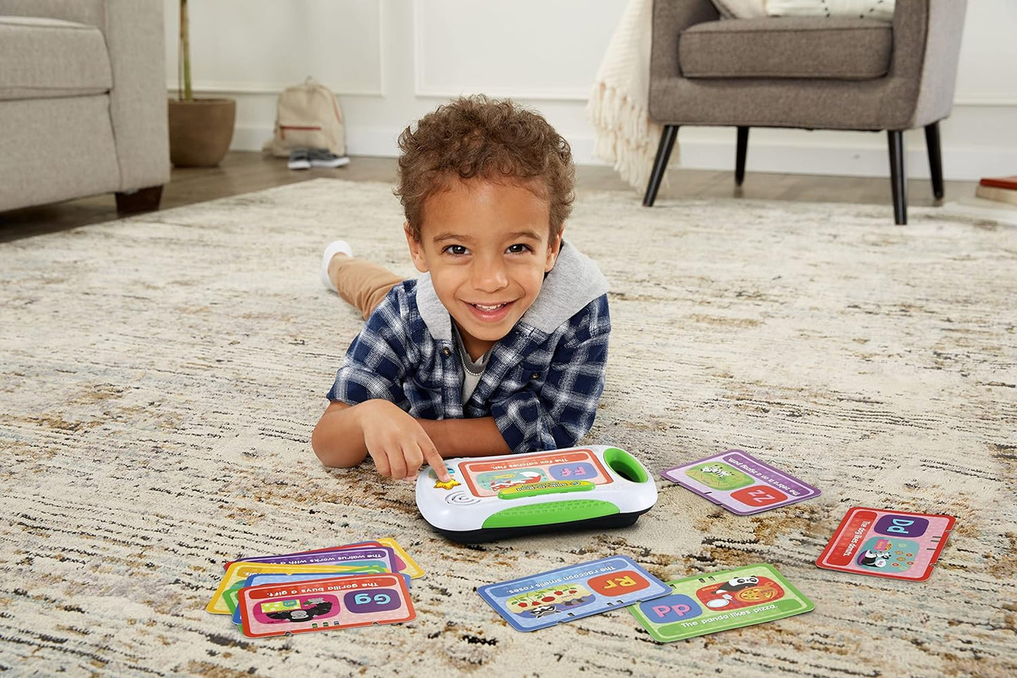 Young child playing with the Leapfrog Slide to Read ABC Flash Cards