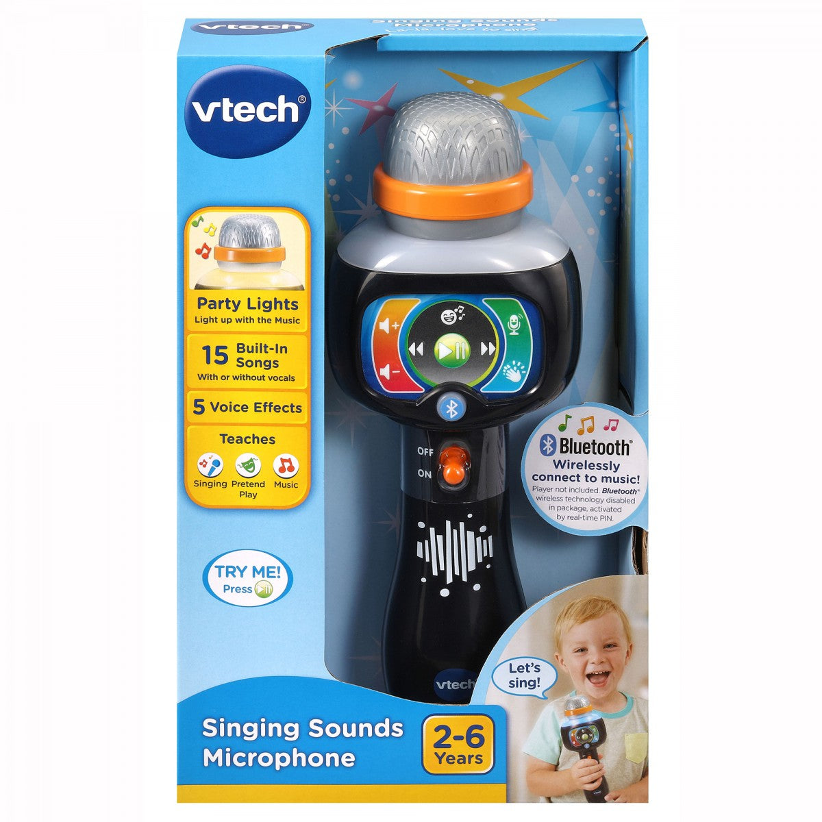 Vtech Singing Sounds Microphone in retail packaging.