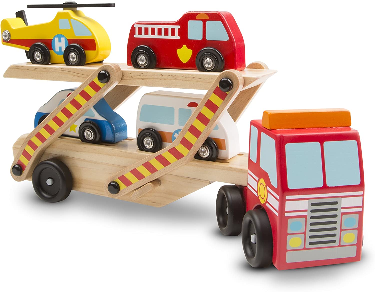 Stock photo of the Melissa & Doug Wooden Emergency Vehicle Carrier.