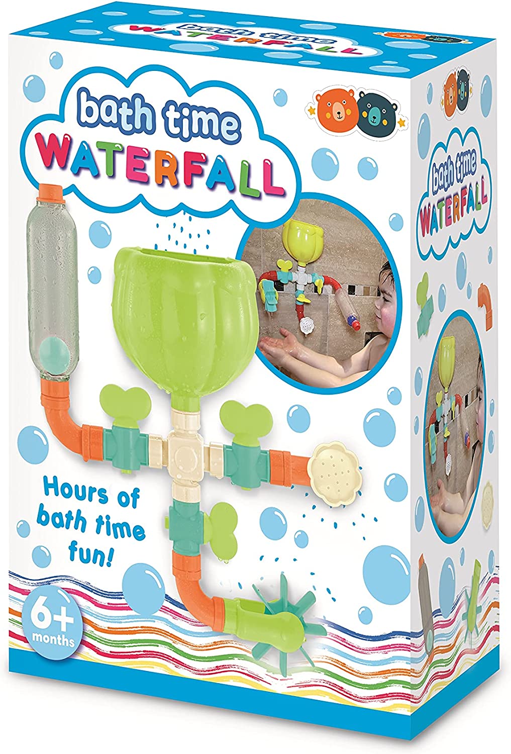 Product image of the bath time waterfall in it's box.