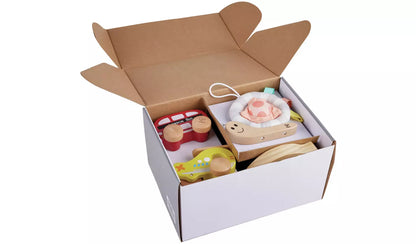 Stock photo of the open box showing the gift set contents.