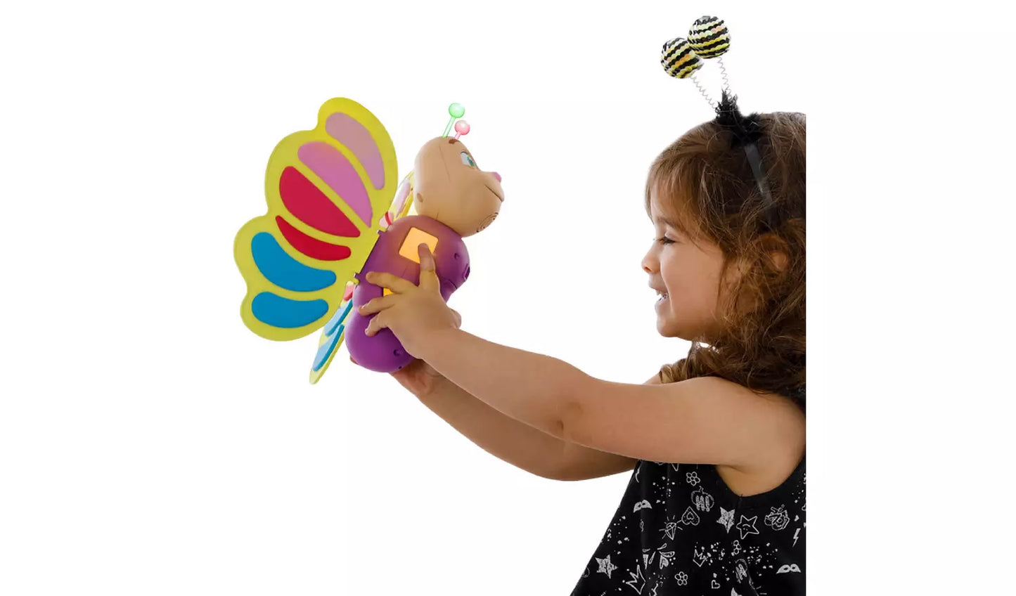 Stock photo of a young child playing with the Smarty Flutter Electronic Learning Toy